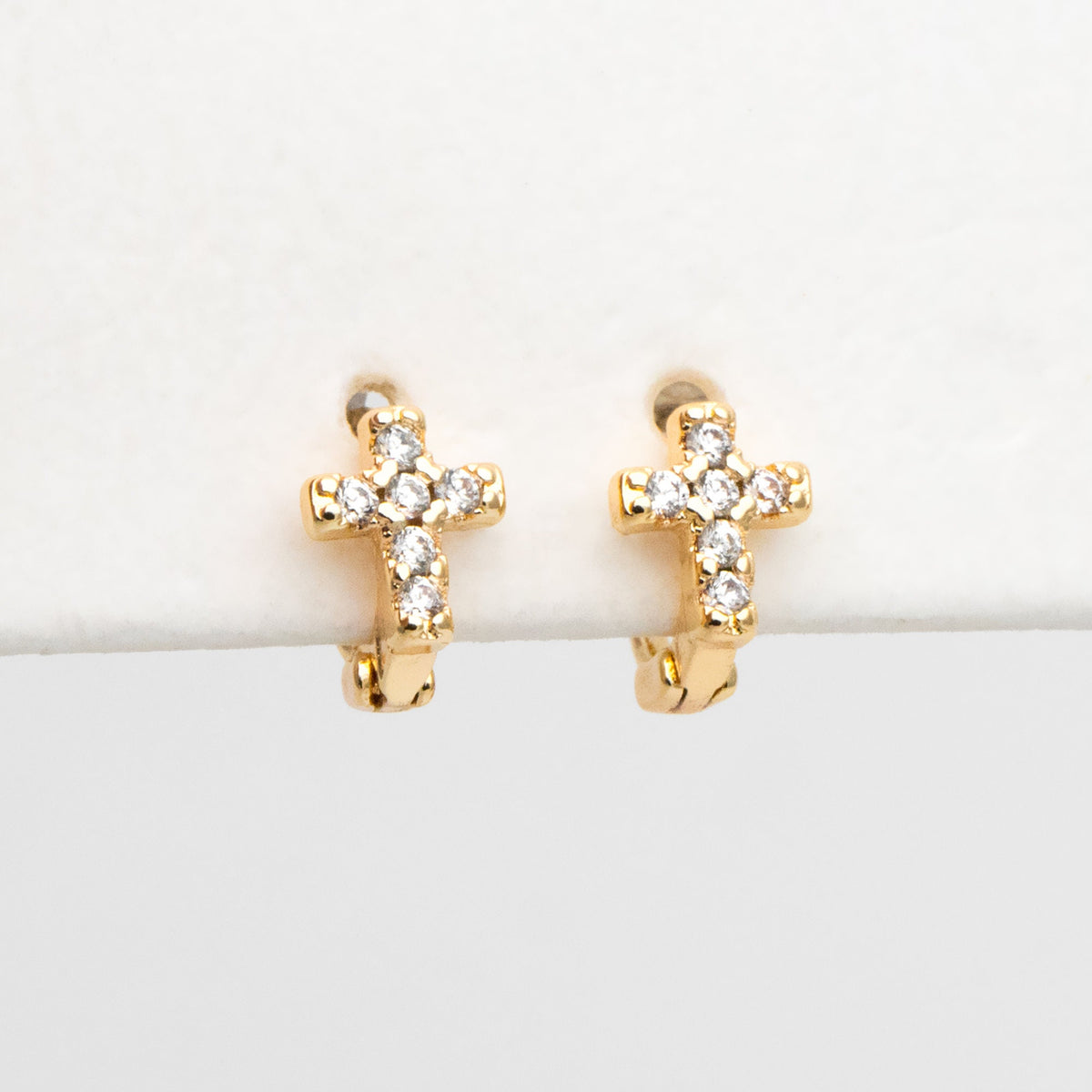 4pcs CZ Paved Tiny Cross Hoop Earrings, Tragus Hoop, Rook Hoop, Helix Hoop, Cartilage Hoop, Cartilage Clicker Hoop (GB-3474-C)