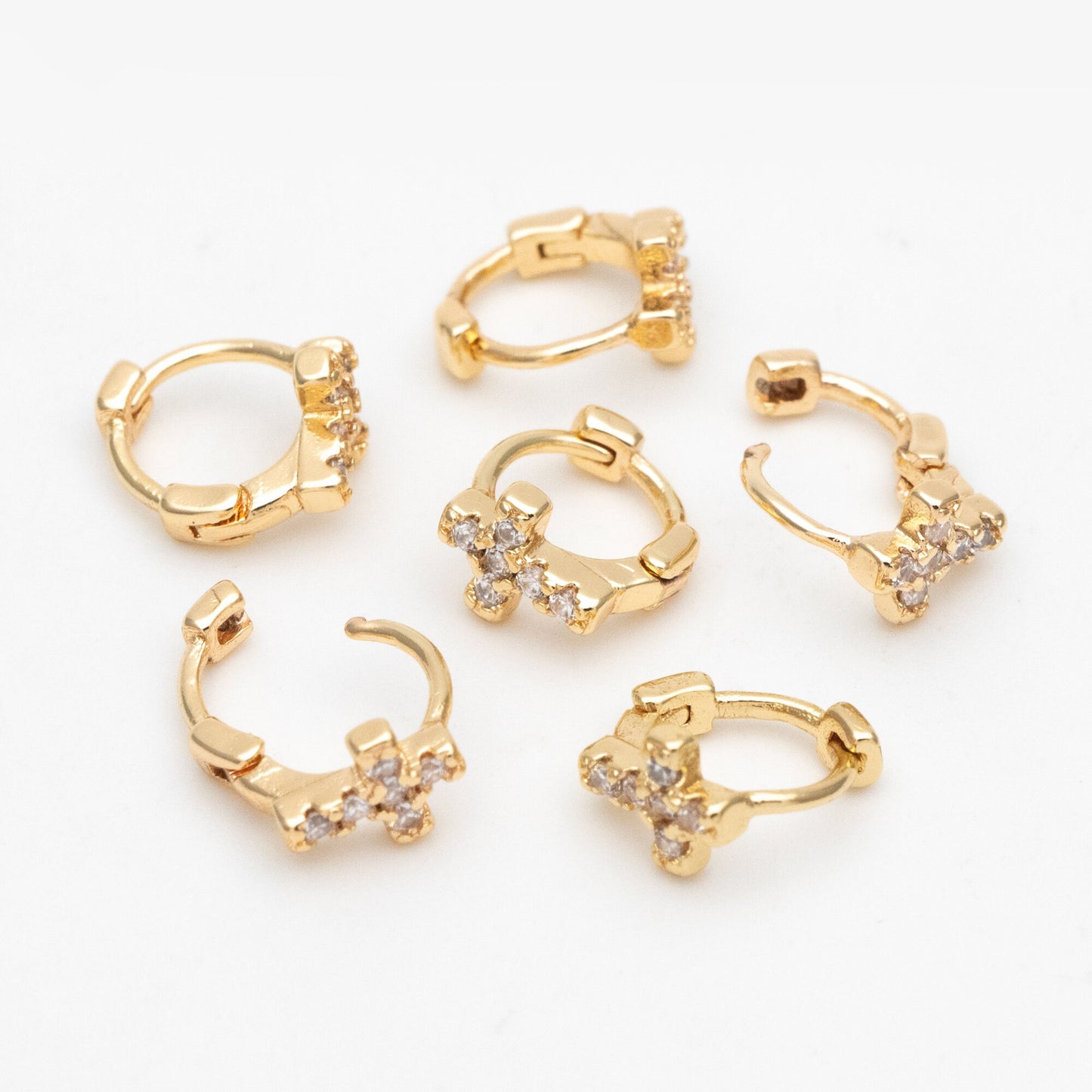 4pcs CZ Paved Tiny Cross Hoop Earrings, Tragus Hoop, Rook Hoop, Helix Hoop, Cartilage Hoop, Cartilage Clicker Hoop (GB-3474-C)