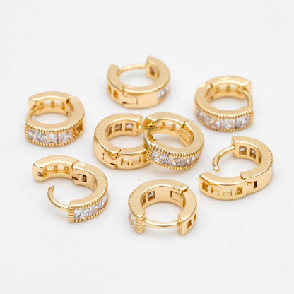 4pcs CZ Pave Tiny Hoop Earring, 9mm, Round Leverback Ear Hooks, Cartilage Hoop (GB-3474-E)