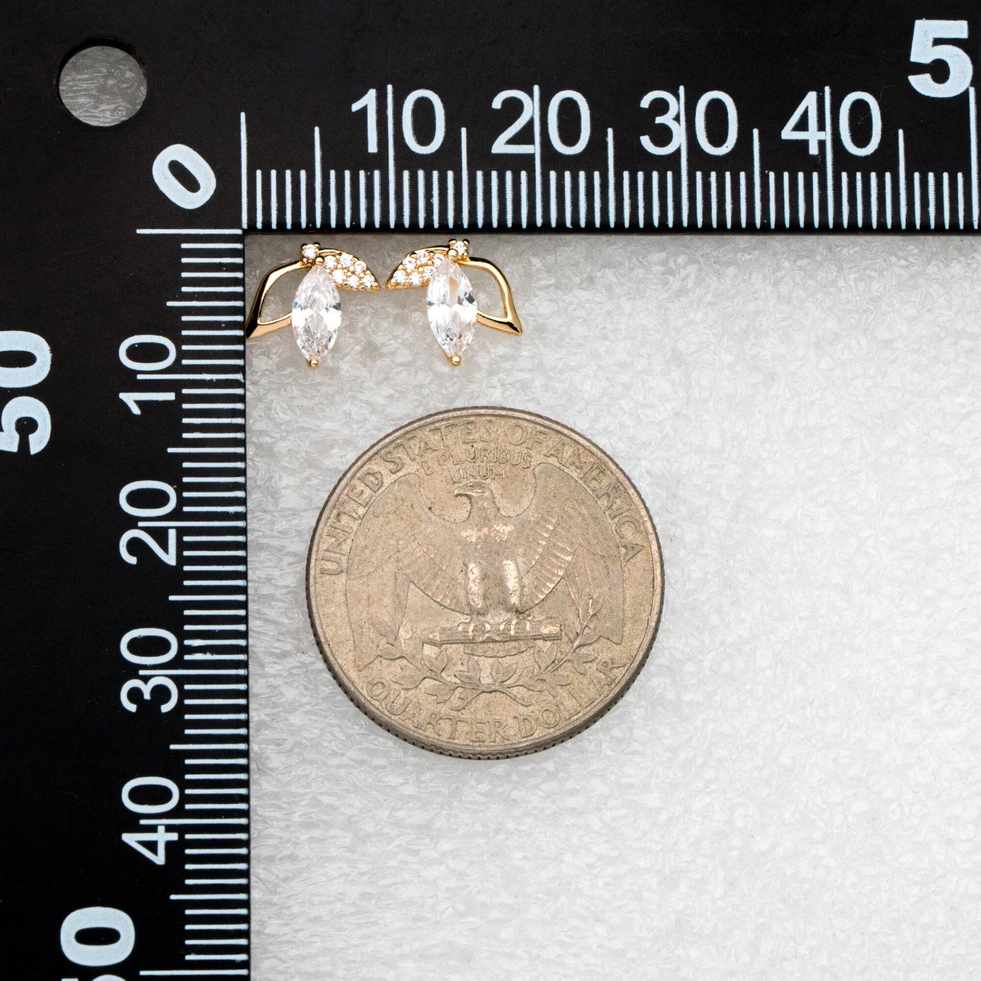 4pcs CZ Pave Gold Leaf Earring, Flower Earring, Gold Plated Brass, Jewelry Supplies (GB-3459)