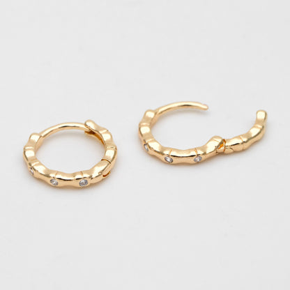 4pcs CZ Paved Hoop Earrings, 10mm, Dainty Huggie Earrings, Minimalist Earring, Small Gold Hoops Earring (GB-2815-A)
