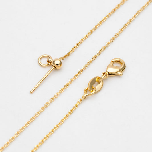 Gold/ Silver Cable Chain Adjustable Necklace 1mm, Gold/ Rhodium plated Brass Finished Dainty Necklace, 19.5 Inch Ready to Wear (#LK-587)