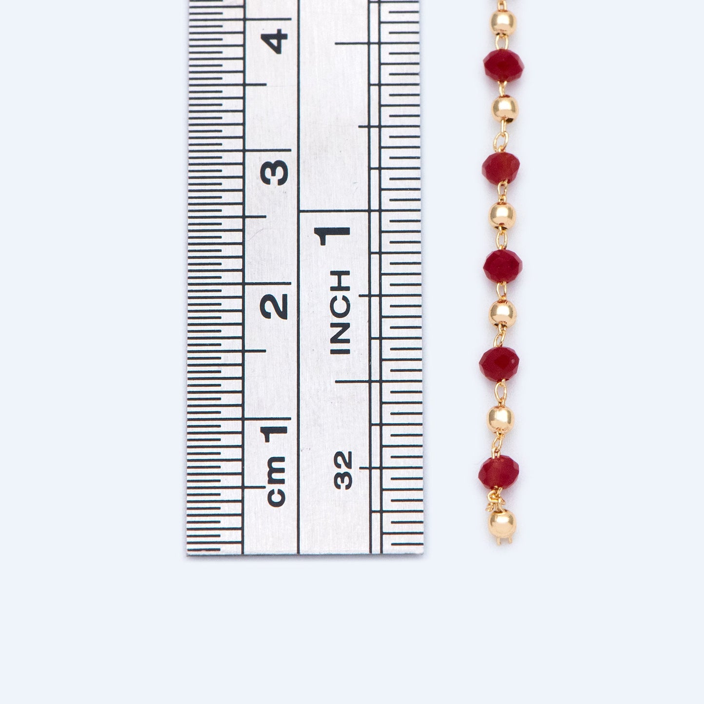 Gold Crystal Beaded Chains, Gold plated Brass Cable Chain, 3mm Glass Rondelles with 2mm Gold Round Beads (#LK-200)/ 1 Meter=3.3 ft