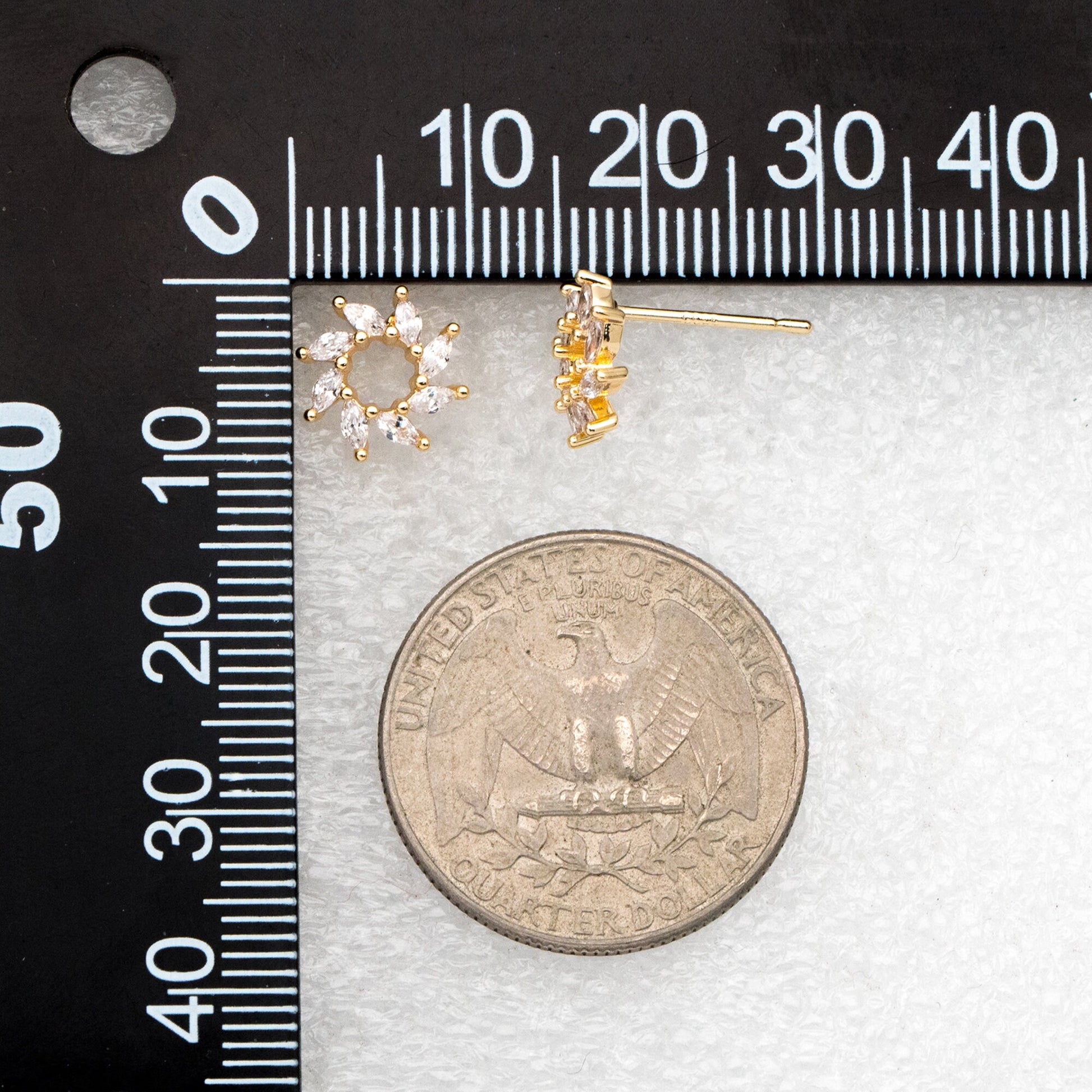 4pcs CZ Pave Gold Flower Ear Posts 10mm, Gold Plated Brass Hoop Earrings (GB-3377)