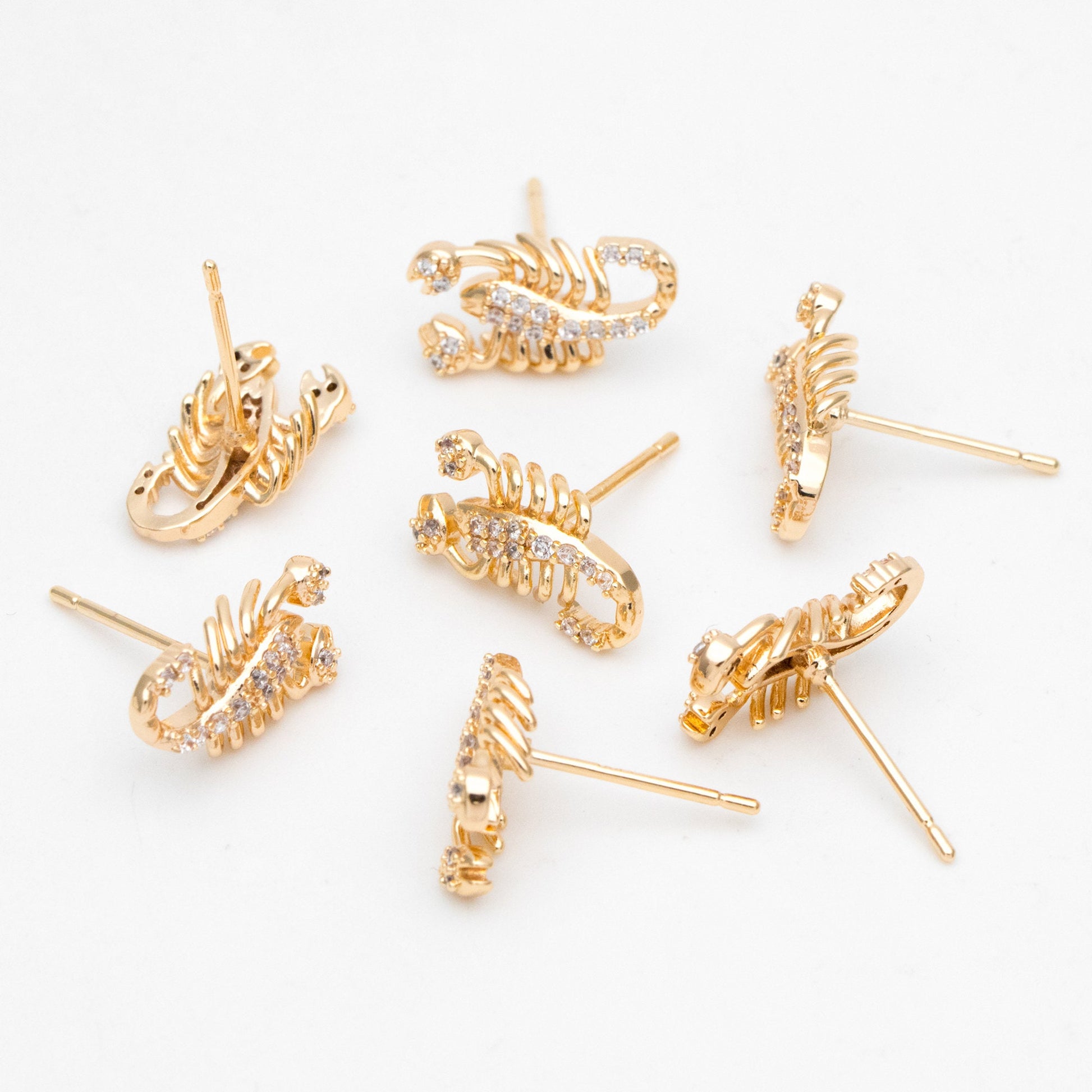 4pcs CZ Pave Gold Scorpion Ear post, 18K Gold Plated Brass Scorpio Ear Studs, Jewelry Supplies (GB-3392)