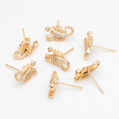 4pcs CZ Pave Gold Scorpion Ear post, 18K Gold Plated Brass Scorpio Ear Studs, Jewelry Supplies (GB-3392)