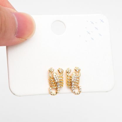 4pcs CZ Pave Gold Scorpion Ear post, 18K Gold Plated Brass Scorpio Ear Studs, Jewelry Supplies (GB-3392)