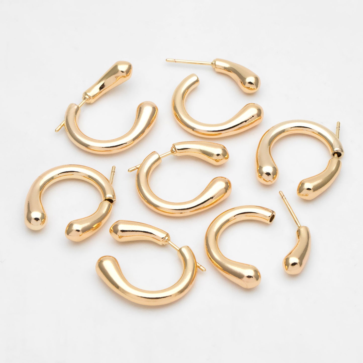 4pcs Gold Curved Bar Ear Post with Ear Back, C Shaped Earring Posts, 18K Gold Plated Earring Studs (GB-3394)