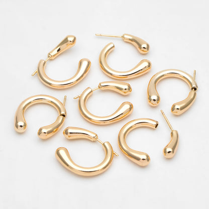4pcs Gold Curved Bar Ear Post with Ear Back, C Shaped Earring Posts, 18K Gold Plated Earring Studs (GB-3394)