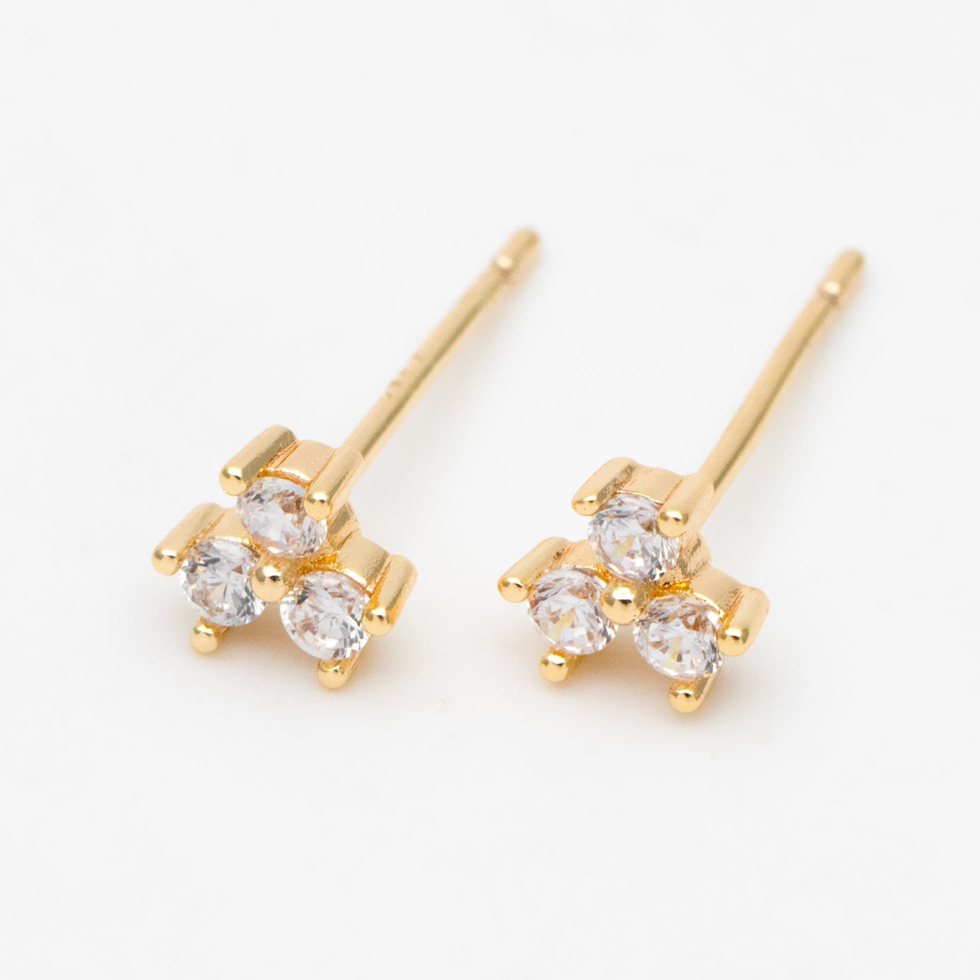 10pcs Gold Plated CZ Pave Ear Posts: Tiny Trinity Stud Earrings (GB-3395)