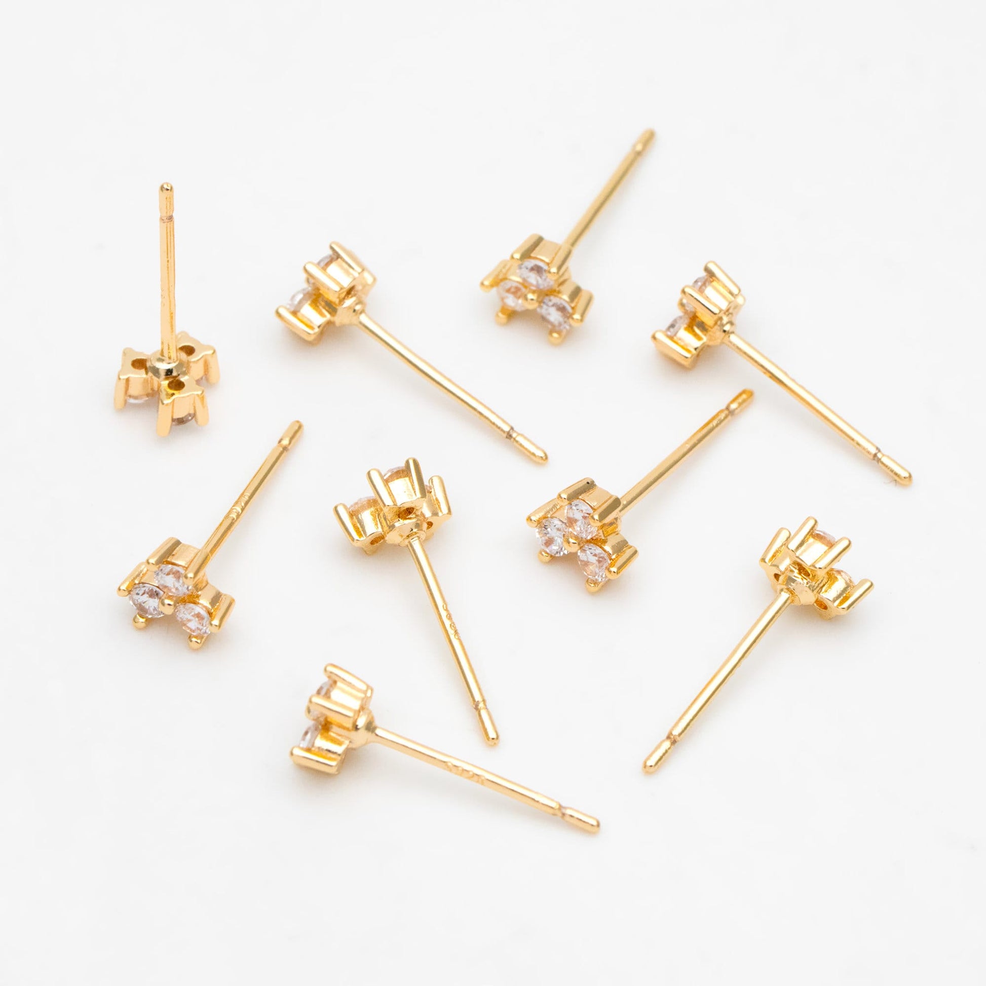 10pcs Gold Plated CZ Pave Ear Posts: Tiny Trinity Stud Earrings (GB-3395)