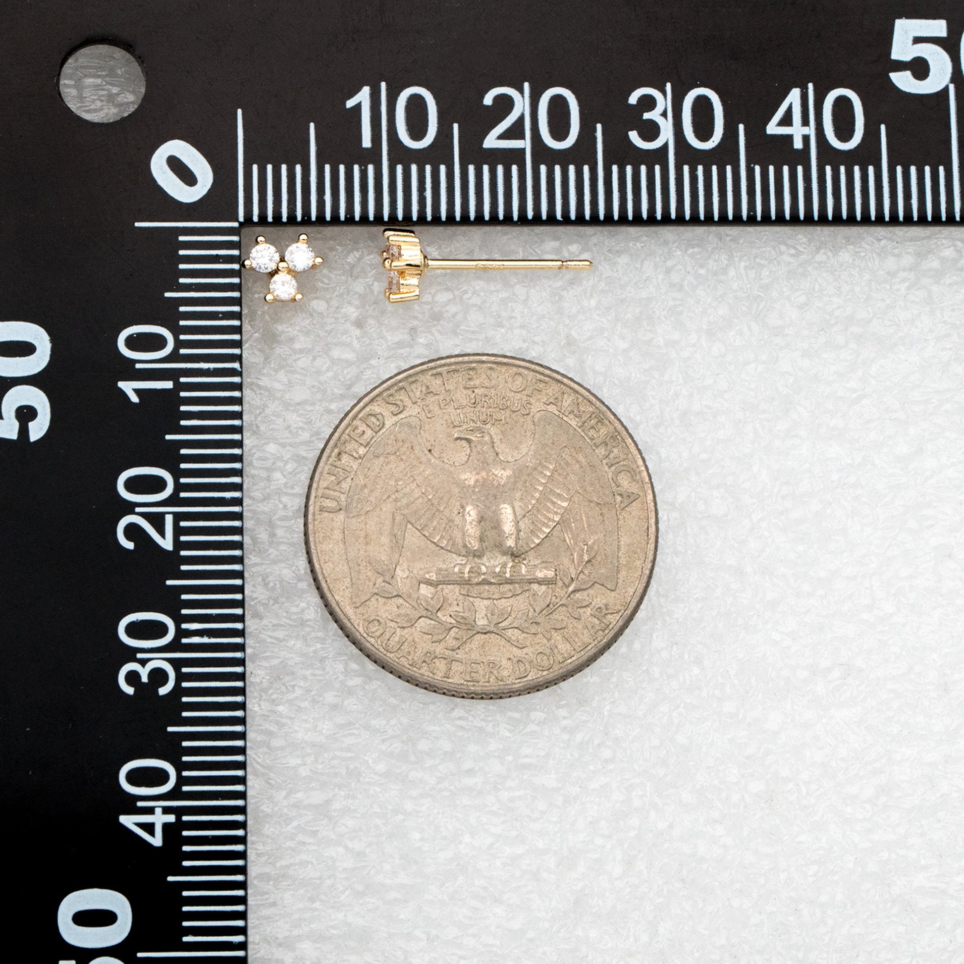 10pcs Gold Plated CZ Pave Ear Posts: Tiny Trinity Stud Earrings (GB-3395)