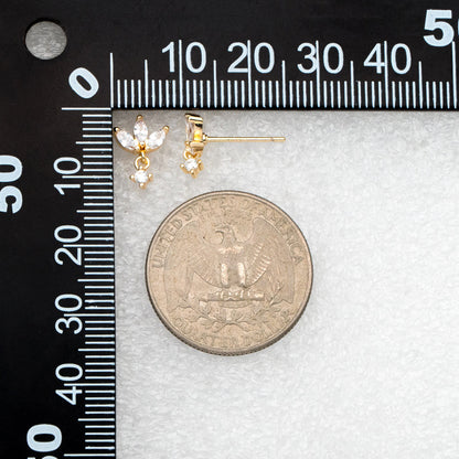 10pcs CZ Pave Gold/ Silver Leaf Earring Posts, Flower Earring, Gold/ Rhodium Plated Brass, Jewelry Supplies (GB-3397)