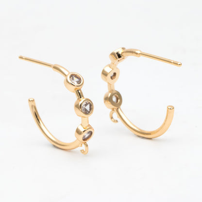 4pcs CZ Pave Gold Hoop Earrings 18mm, Gold Plated Brass, Round Circle Earrings (#GB-3398)