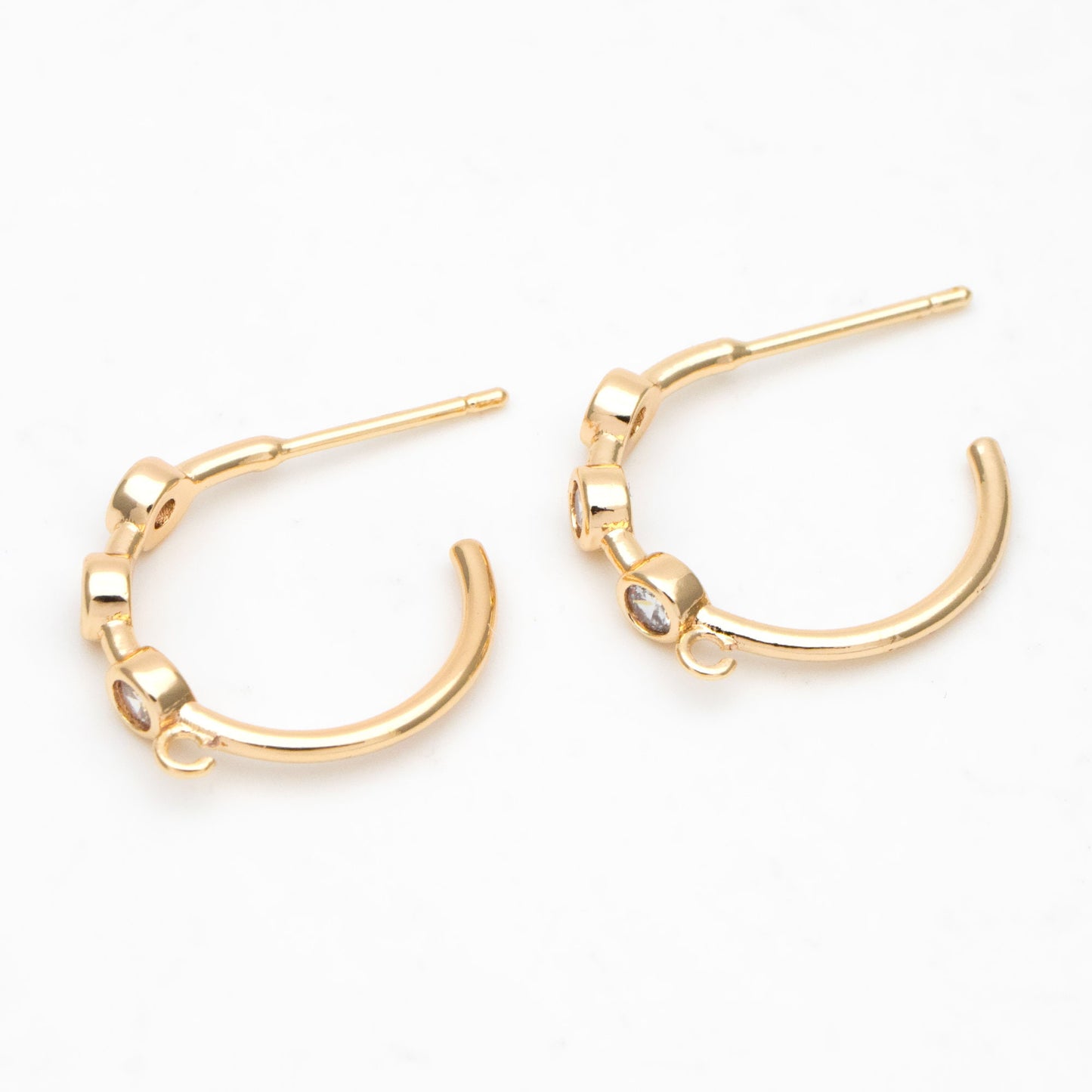 4pcs CZ Pave Gold Hoop Earrings 18mm, Gold Plated Brass, Round Circle Earrings (#GB-3398)