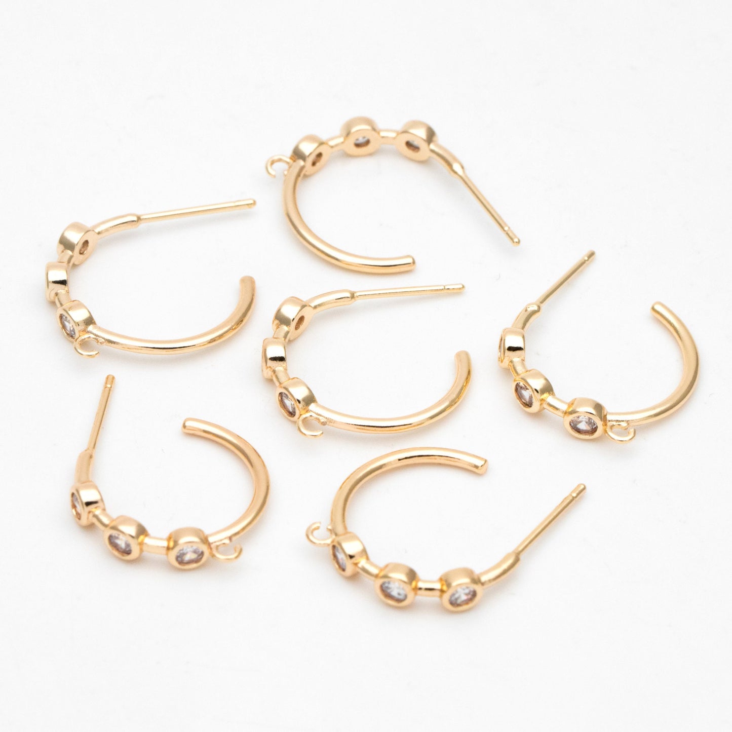 4pcs CZ Pave Gold Hoop Earrings 18mm, Gold Plated Brass, Round Circle Earrings (#GB-3398)
