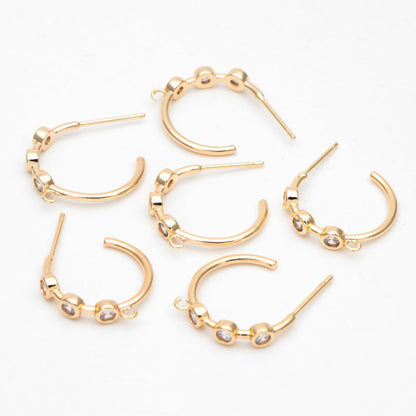 4pcs CZ Pave Gold Hoop Earrings 18mm, Gold Plated Brass, Round Circle Earrings (#GB-3398)