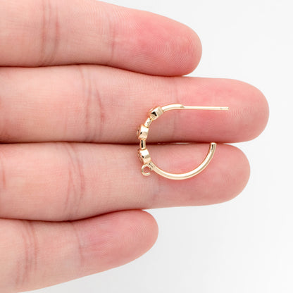 4pcs CZ Pave Gold Hoop Earrings 18mm, Gold Plated Brass, Round Circle Earrings (#GB-3398)