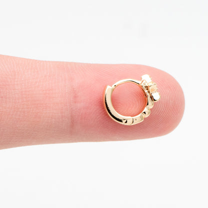 4pcs CZ Paved Tiny Star Hoop Earrings, Round Leverback Ear Hooks, 18K Gold plated Brass, Cartilage Hoop (GB-3399-A)