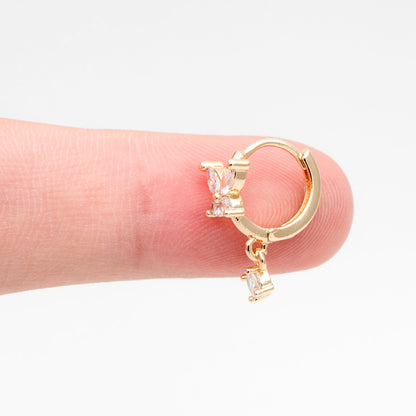 4pcs CZ Pave Butterfly Hoop Earrings, 18K Gold plated Brass, Dainty Earring, Small Gold Hoops Earring (GB-3477-F)