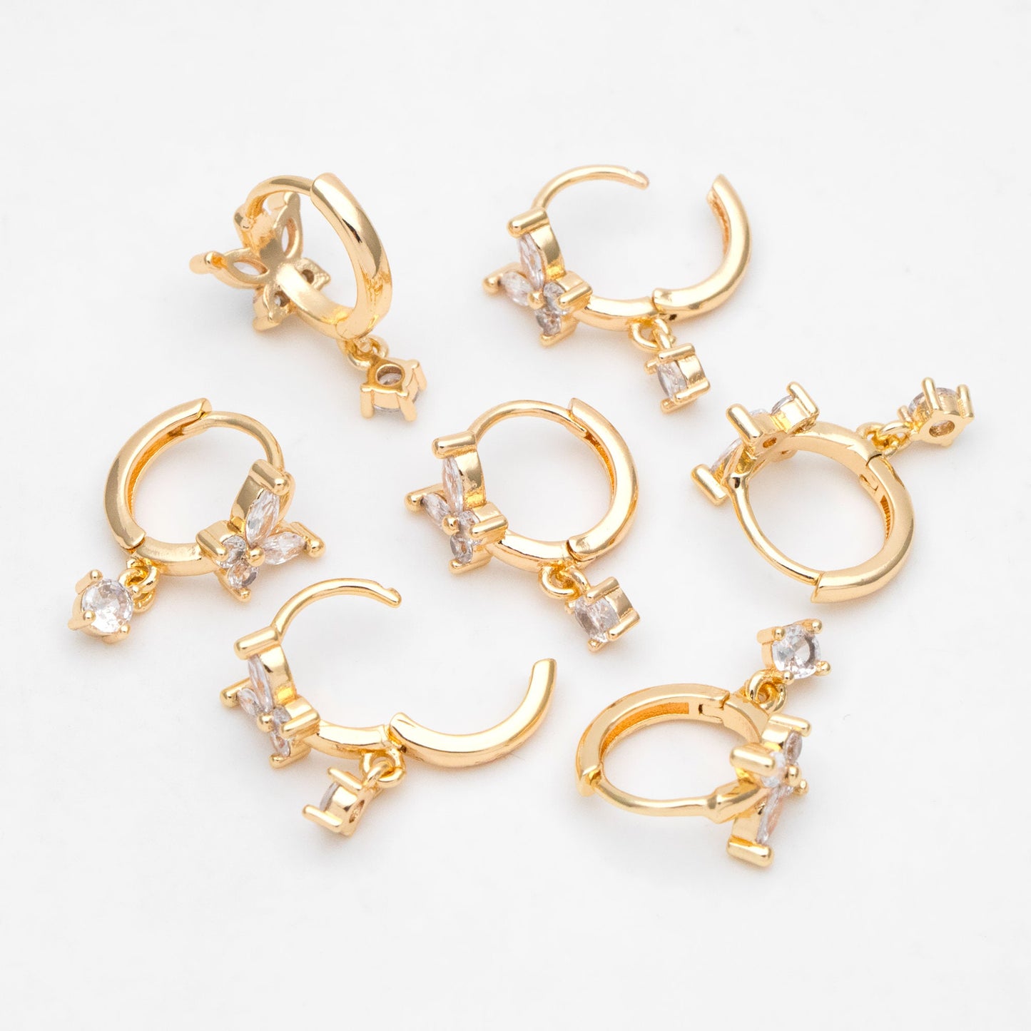4pcs CZ Pave Butterfly Hoop Earrings, 18K Gold plated Brass, Dainty Earring, Small Gold Hoops Earring (GB-3477-F)