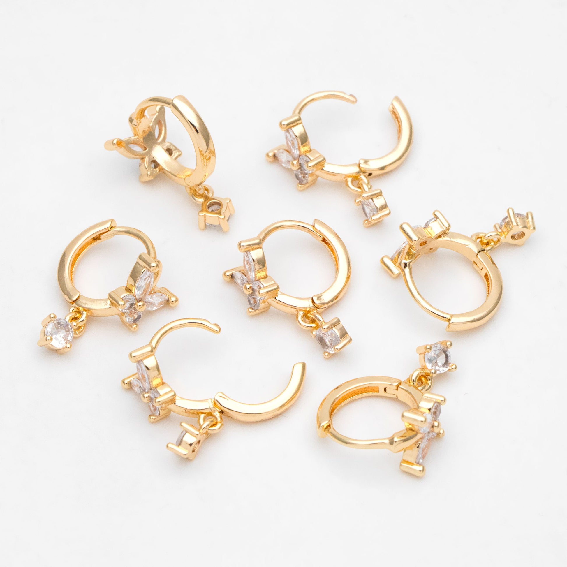4pcs CZ Pave Butterfly Hoop Earrings, 18K Gold plated Brass, Dainty Earring, Small Gold Hoops Earring (GB-3477-F)