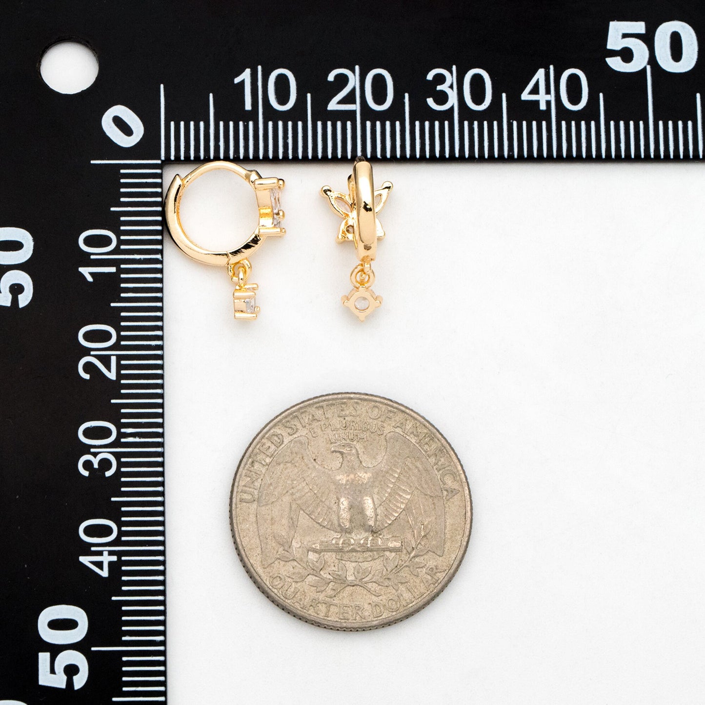4pcs CZ Pave Butterfly Hoop Earrings, 18K Gold plated Brass, Dainty Earring, Small Gold Hoops Earring (GB-3477-F)
