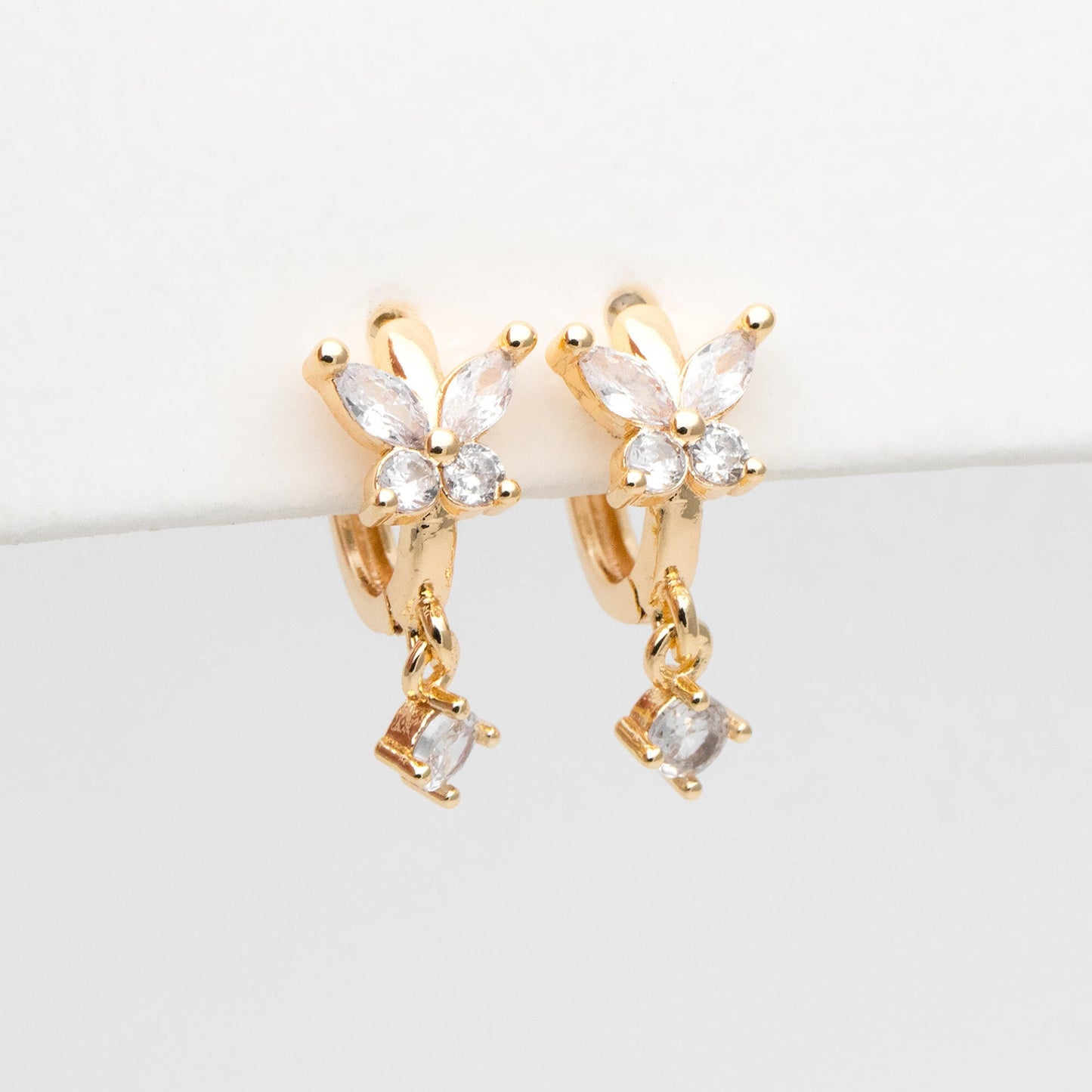 4pcs CZ Pave Butterfly Hoop Earrings, 18K Gold plated Brass, Dainty Earring, Small Gold Hoops Earring (GB-3477-F)