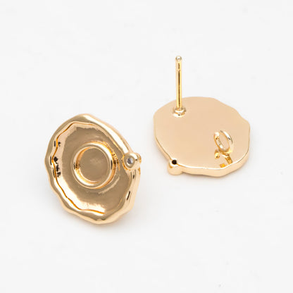 10pcs CZ Pave Gold Oval Earring with Loop, Oval Stud Earrings,Jewelry Making, Diy Material, Jewelry Supplies (GB-3404)