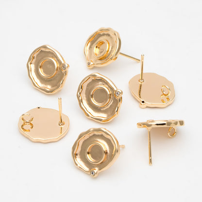 10pcs CZ Pave Gold Oval Earring with Loop, Oval Stud Earrings,Jewelry Making, Diy Material, Jewelry Supplies (GB-3404)