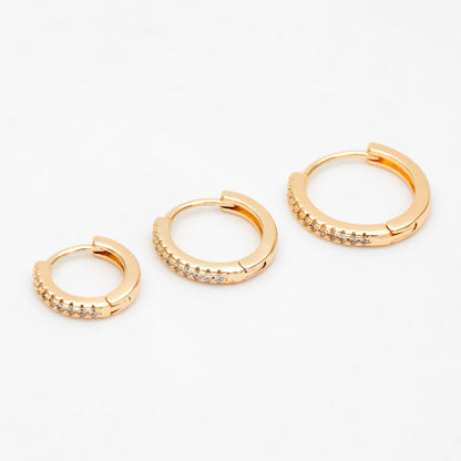 4pcs CZ Pave Hoop Earrings, 10/12/14mm, Huggie Earrings, Minimalist Earring, Small Gold Hoops Earring (GB-3405)