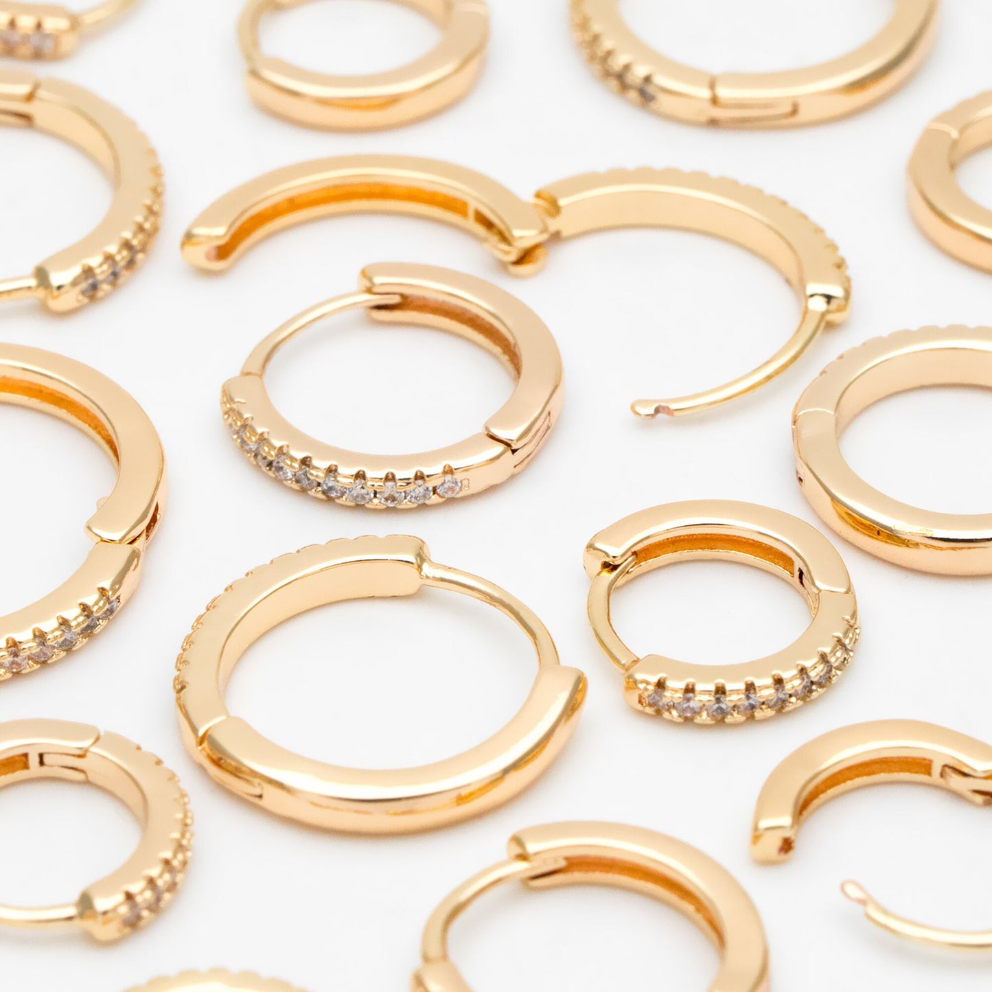 4pcs CZ Pave Hoop Earrings, 10/12/14mm, Huggie Earrings, Minimalist Earring, Small Gold Hoops Earring (GB-3405)