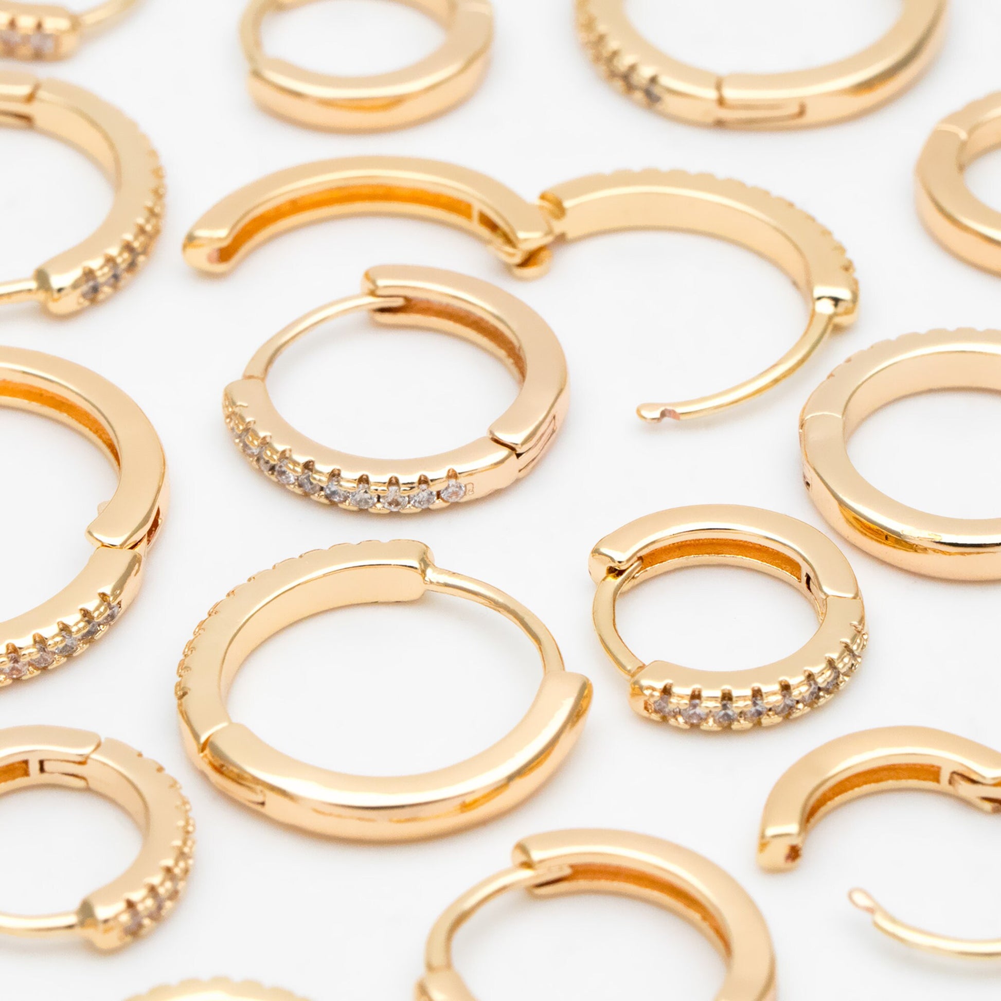 4pcs CZ Pave Hoop Earrings, 10/12/14mm, Huggie Earrings, Minimalist Earring, Small Gold Hoops Earring (GB-3405)