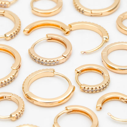 4pcs CZ Pave Hoop Earrings, 10/12/14mm, Huggie Earrings, Minimalist Earring, Small Gold Hoops Earring (GB-3405)