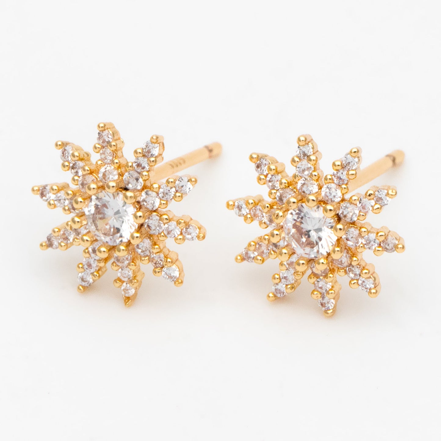 4pcs CZ Pave Gold Flower Ear Posts 10mm, Earring Findings, Jewelry Making, Diy Material, Jewelry Supplies (GB-3407)