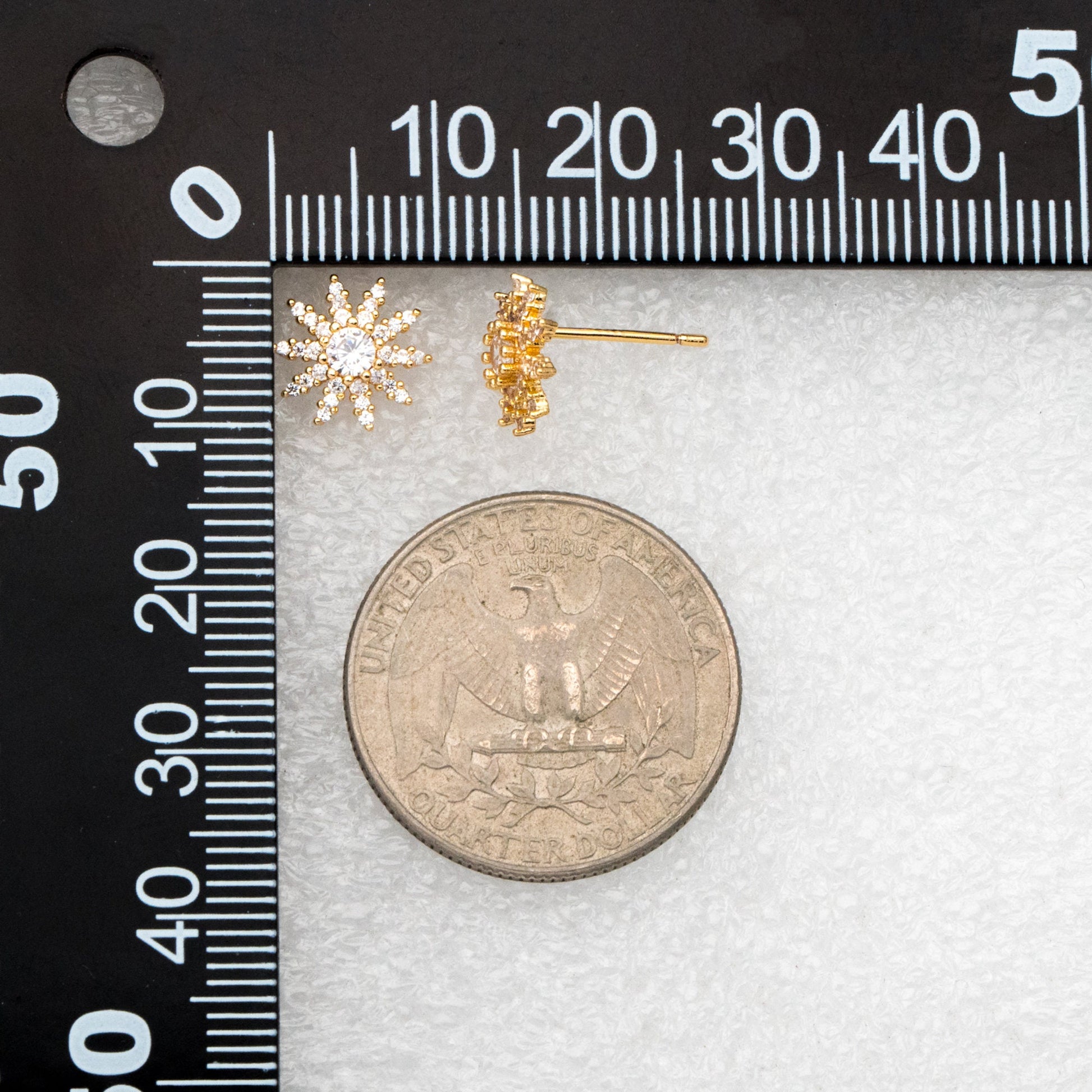 4pcs CZ Pave Gold Flower Ear Posts 10mm, Earring Findings, Jewelry Making, Diy Material, Jewelry Supplies (GB-3407)