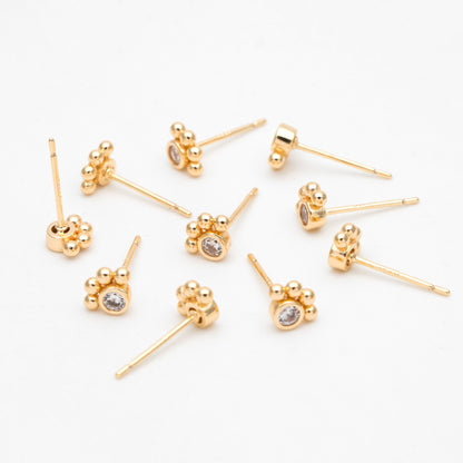 10pcs CZ Pave Pet Paw Print Ear Posts 5x7mm, Gold Plated Brass Stud Earring (GB-3410)