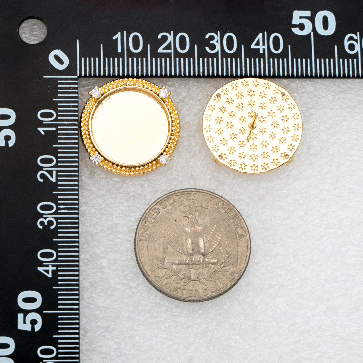 4pcs CZ Pave Gold Blank Base Tray Cabochon Earring Setting, Gold plated Brass Bezel Cabochon Ear Post (GB-3411)