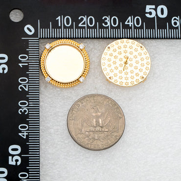 4pcs CZ Pave Gold Blank Base Tray Cabochon Earring Setting, Gold plated Brass Bezel Cabochon Ear Post (GB-3411)