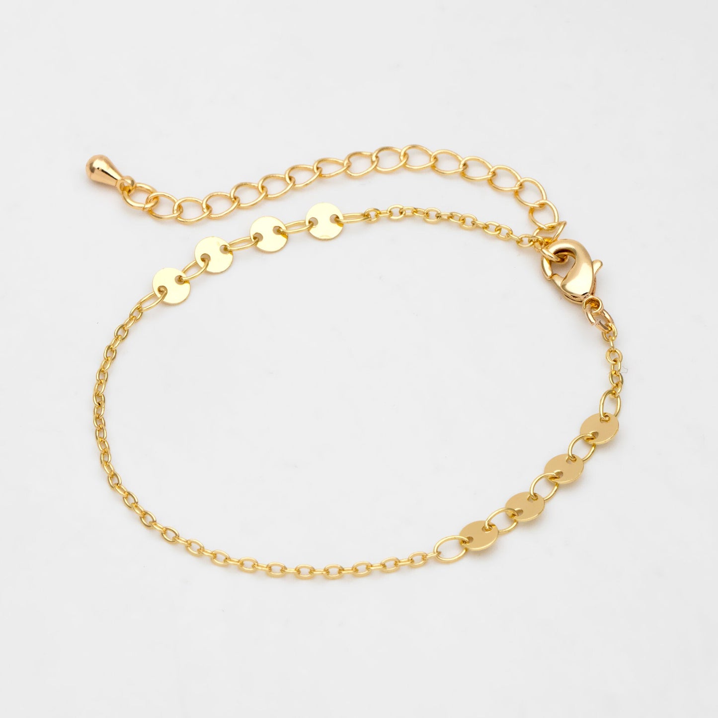 Gold/ Silver/ Rose Gold Disc Chains 4mm, Finished Bracelet/ Anklet/ Necklace with Extender, Ready to Wear (#LK-190)
