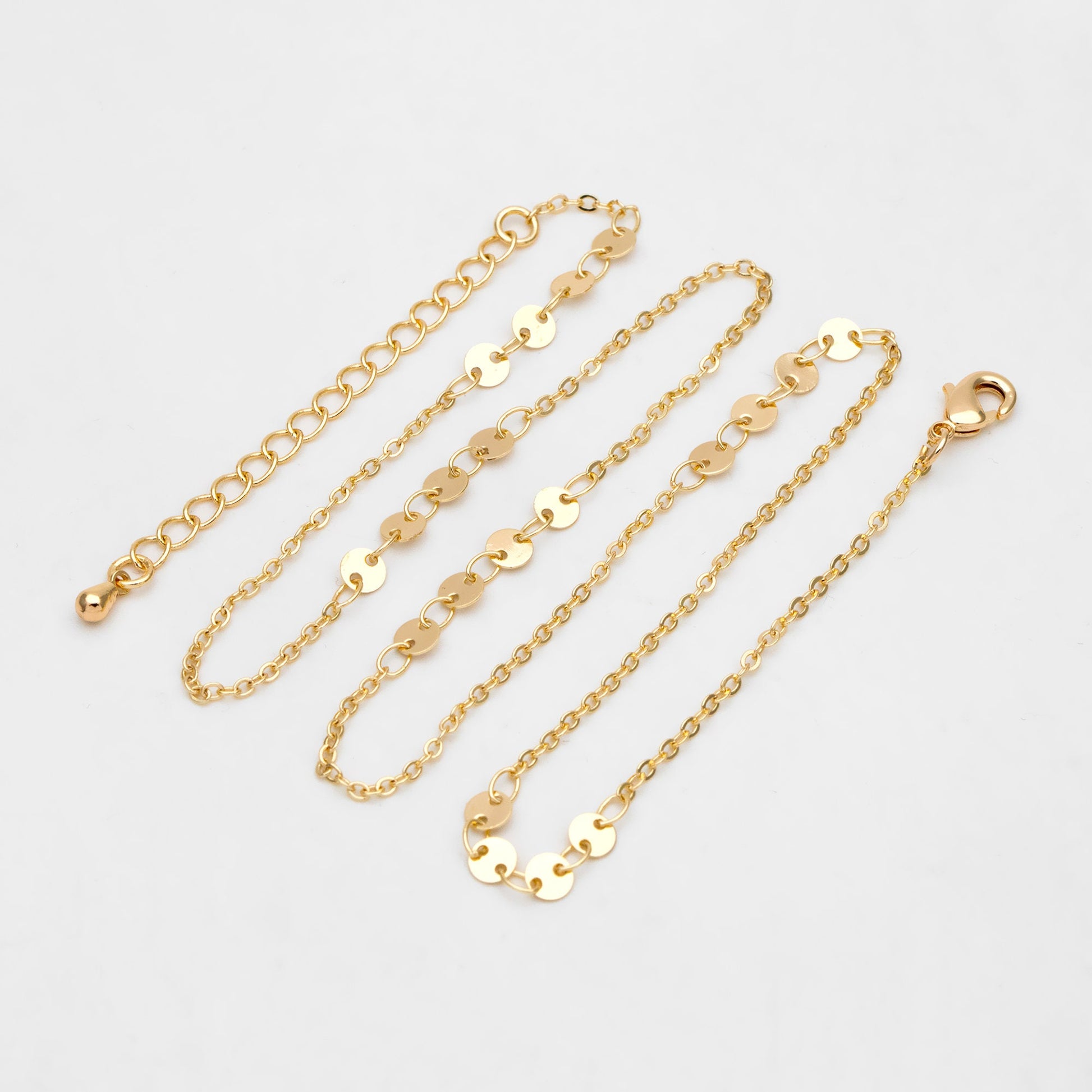 Gold/ Silver/ Rose Gold Disc Chains 4mm, Finished Bracelet/ Anklet/ Necklace with Extender, Ready to Wear (#LK-190)