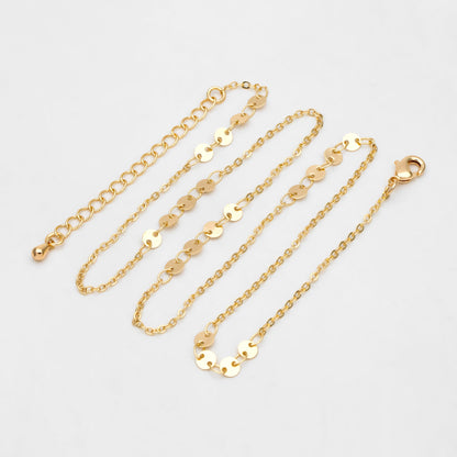 Gold/ Silver/ Rose Gold Disc Chains 4mm, Finished Bracelet/ Anklet/ Necklace with Extender, Ready to Wear (#LK-190)