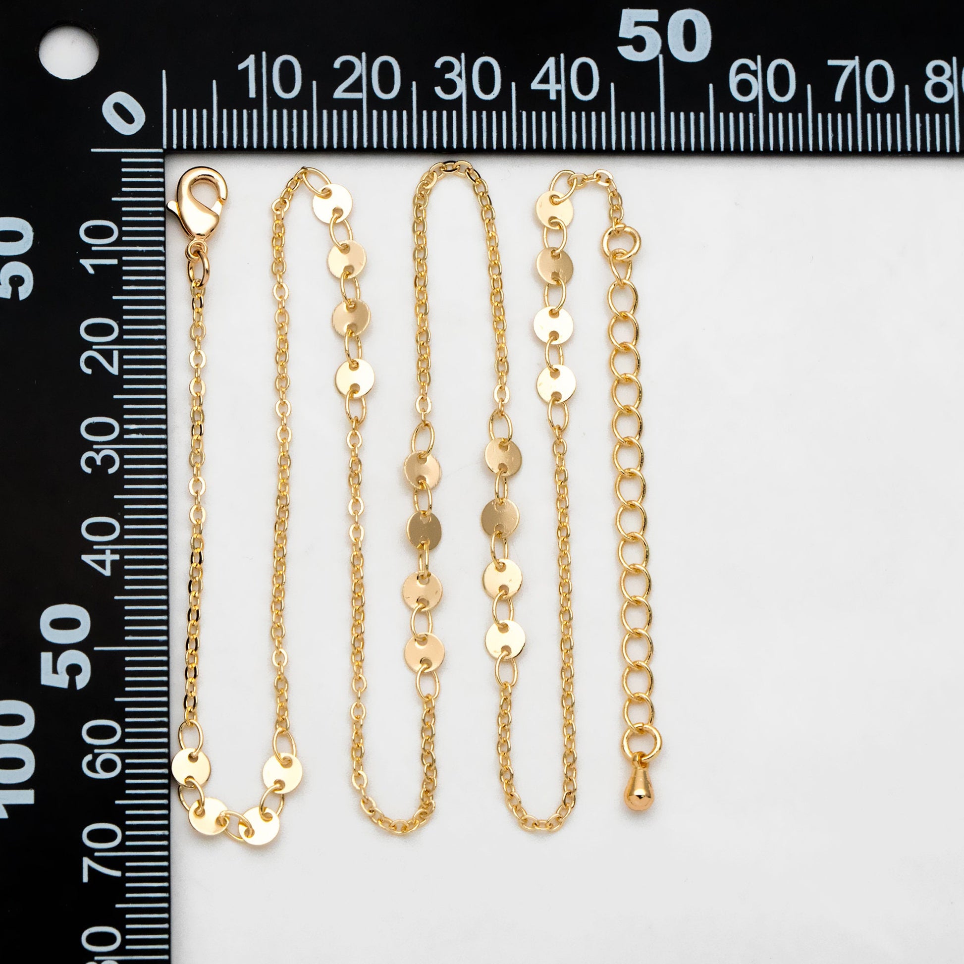 Gold/ Silver/ Rose Gold Disc Chains 4mm, Finished Bracelet/ Anklet/ Necklace with Extender, Ready to Wear (#LK-190)