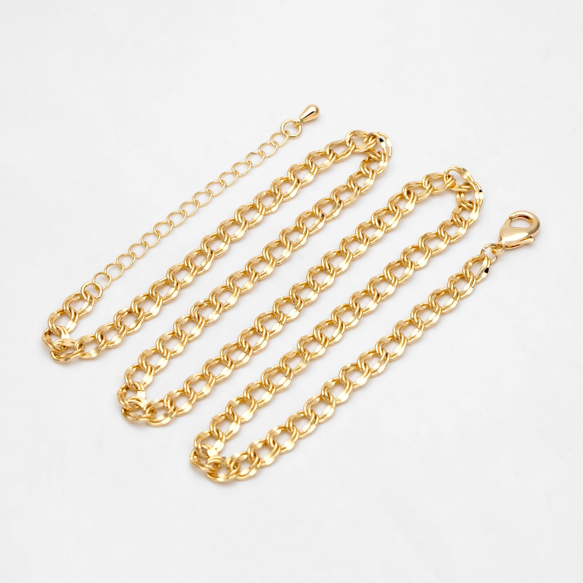 Gold Double Link Curb Chains 5mm, Finished Bracelet/ Anklet/ Necklace with Extender Chain, Ready to Wear (#LK-325-5)