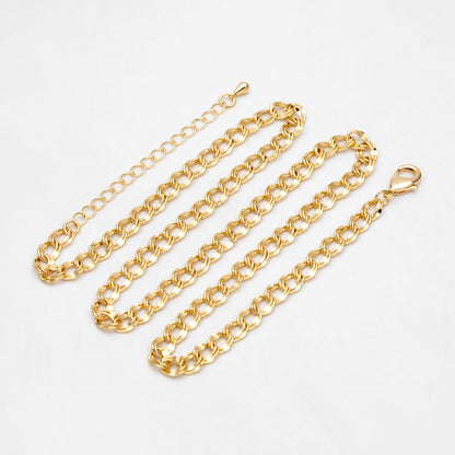 Gold Double Link Curb Chains 5mm, Finished Bracelet/ Anklet/ Necklace with Extender Chain, Ready to Wear (#LK-325-5)