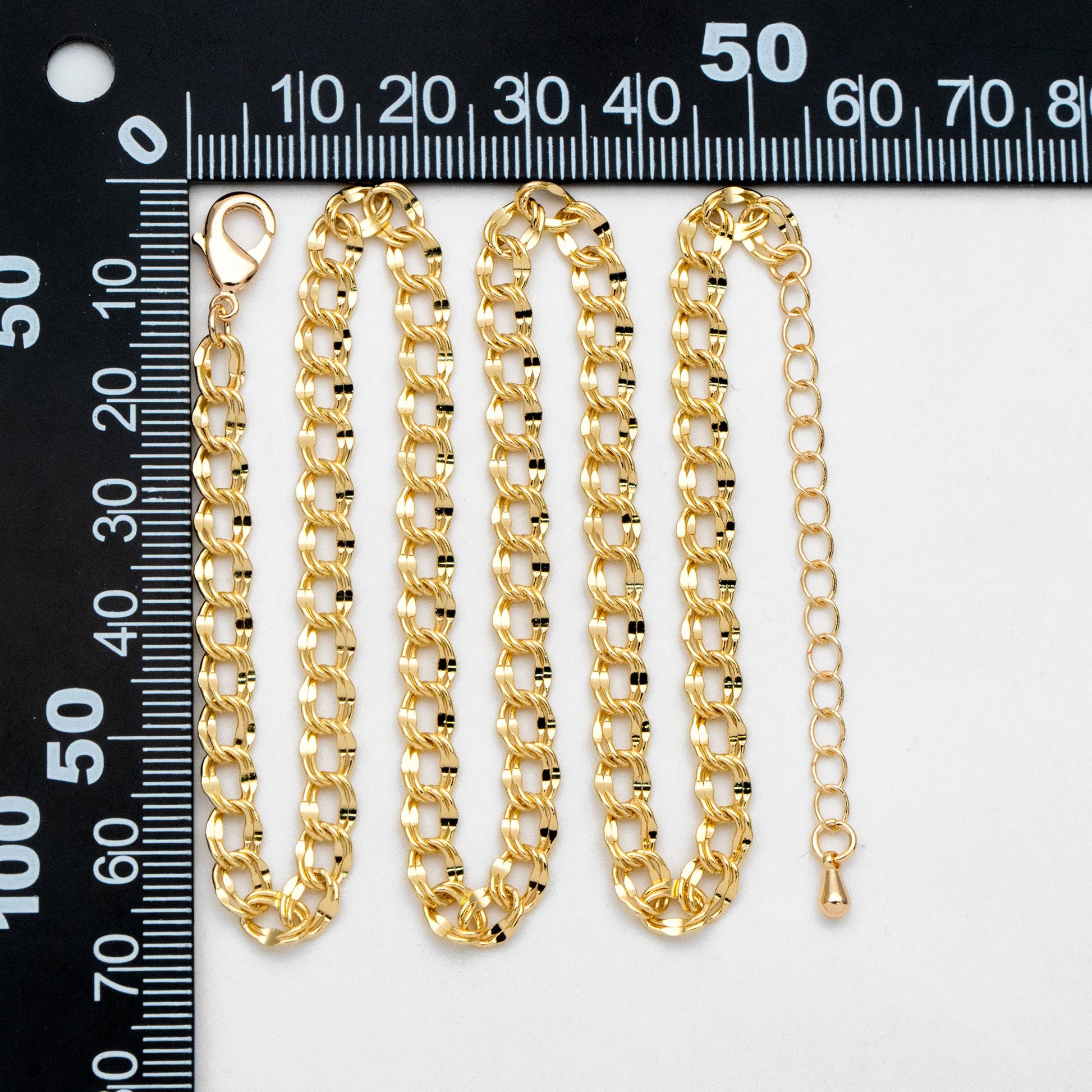 Gold Double Link Curb Chains 5mm, Finished Bracelet/ Anklet/ Necklace with Extender Chain, Ready to Wear (#LK-325-5)