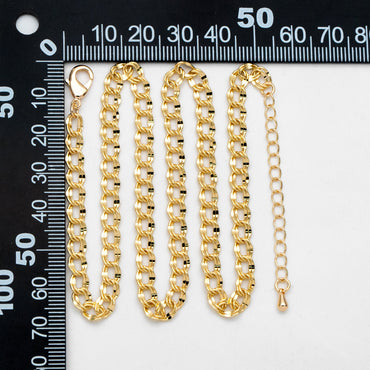 Gold Double Link Curb Chains 5mm, Finished Bracelet/ Anklet/ Necklace with Extender Chain, Ready to Wear (#LK-325-5)