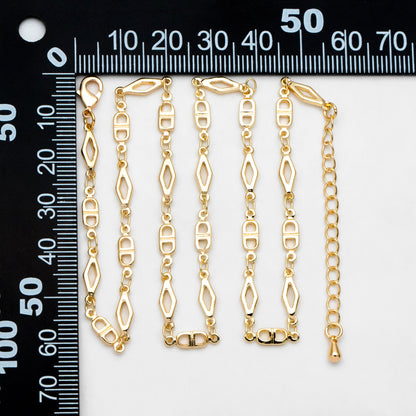 Gold Rhombus and Mariner Link Chain, Finished Bracelet/ Anklet/ Necklace with Extender Chain, Ready to Wear (#LK-398)