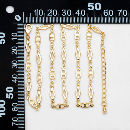 Gold Rhombus and Mariner Link Chain, Finished Bracelet/ Anklet/ Necklace with Extender Chain, Ready to Wear (#LK-398)