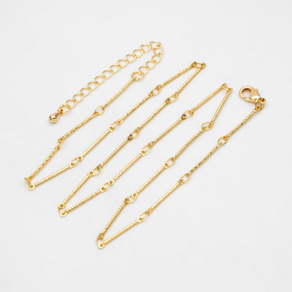 Gold/ Rhodium plated Brass Bar Link Chains, Finished Bracelet/ Necklace with Extender Chain, Ready to Wear (#LK-425)